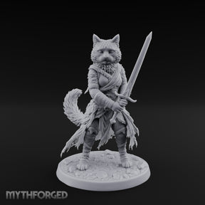 Sword Raising Tabaxi Fighter Miniature for Dungeons and Dragons, Pathfinder or other TTRPGs