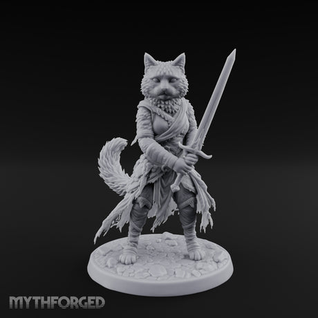 Sword Raising Tabaxi Fighter Miniature for Dungeons and Dragons, Pathfinder or other TTRPGs