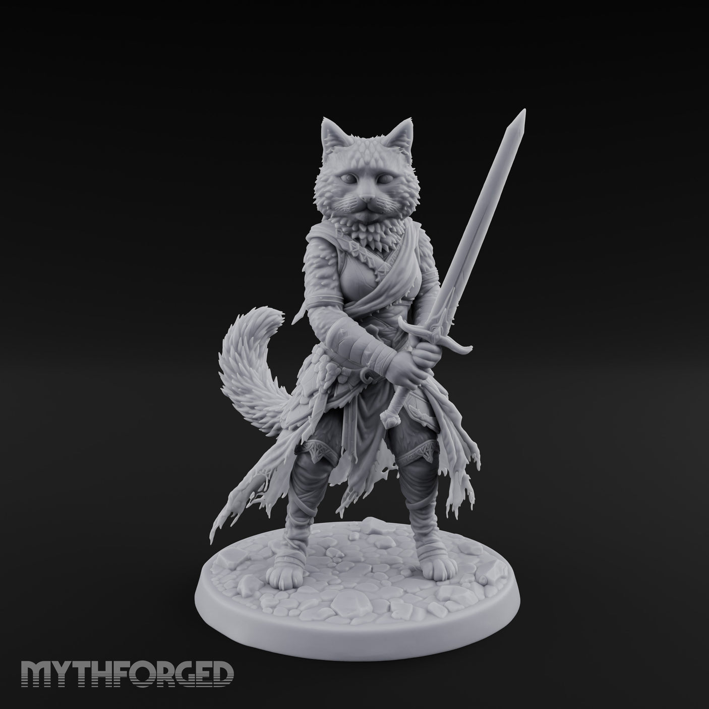 Sword Raising Tabaxi Fighter Miniature for Dungeons and Dragons, Pathfinder or other TTRPGs