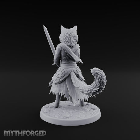 Sword Raising Tabaxi Fighter Miniature for Dungeons and Dragons, Pathfinder or other TTRPGs