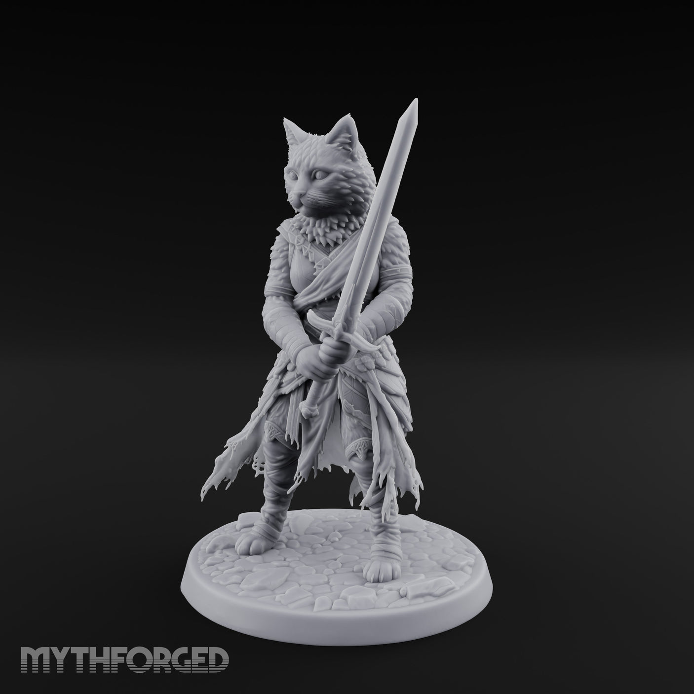 Sword Raising Tabaxi Fighter Miniature for Dungeons and Dragons, Pathfinder or other TTRPGs