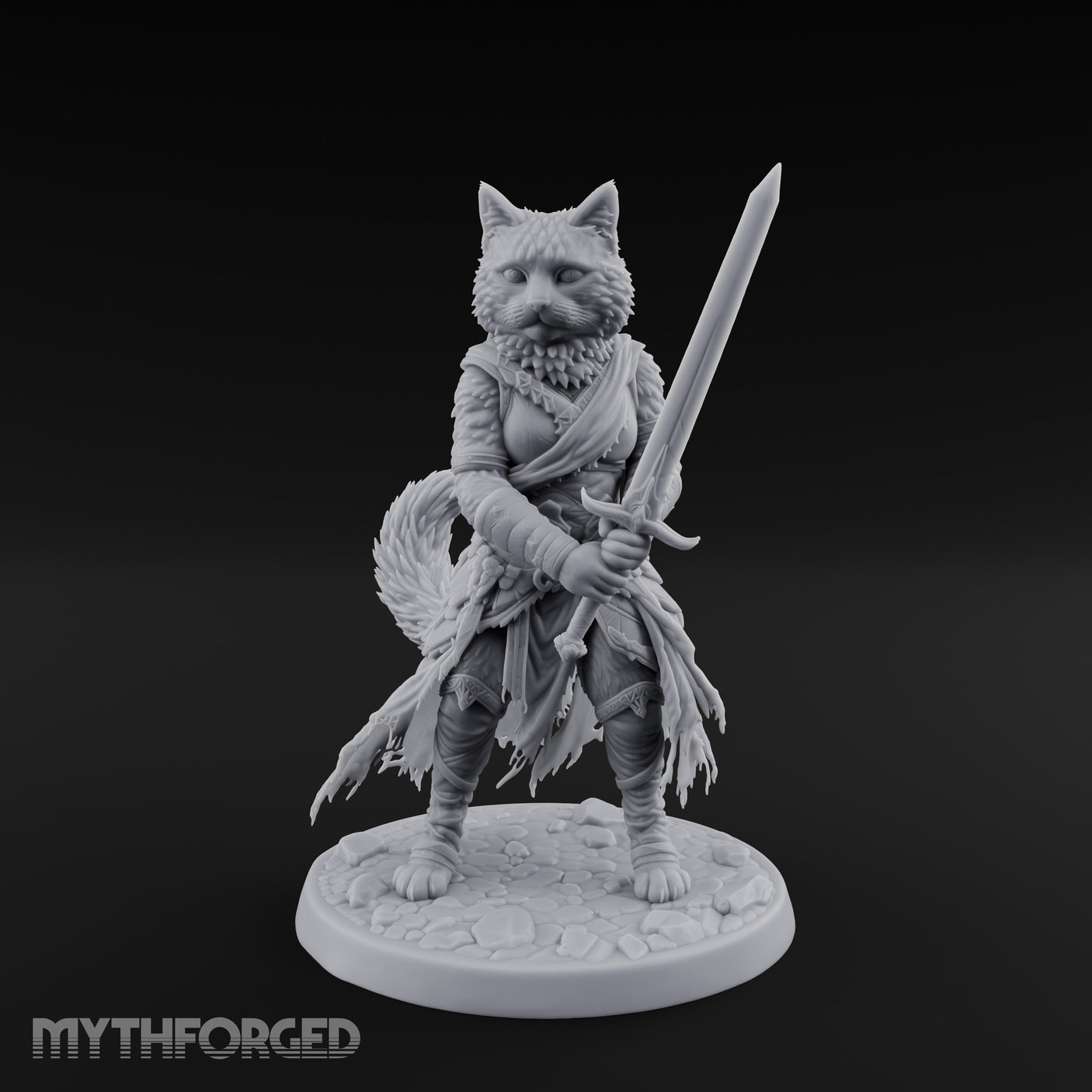 Sword Raising Tabaxi Fighter Miniature for Dungeons and Dragons, Pathfinder or other TTRPGs