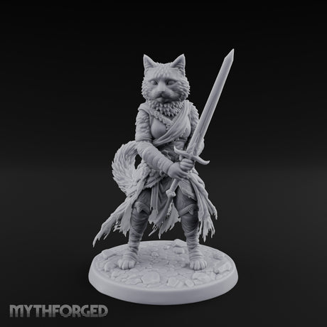 Sword Raising Tabaxi Fighter Miniature for Dungeons and Dragons, Pathfinder or other TTRPGs
