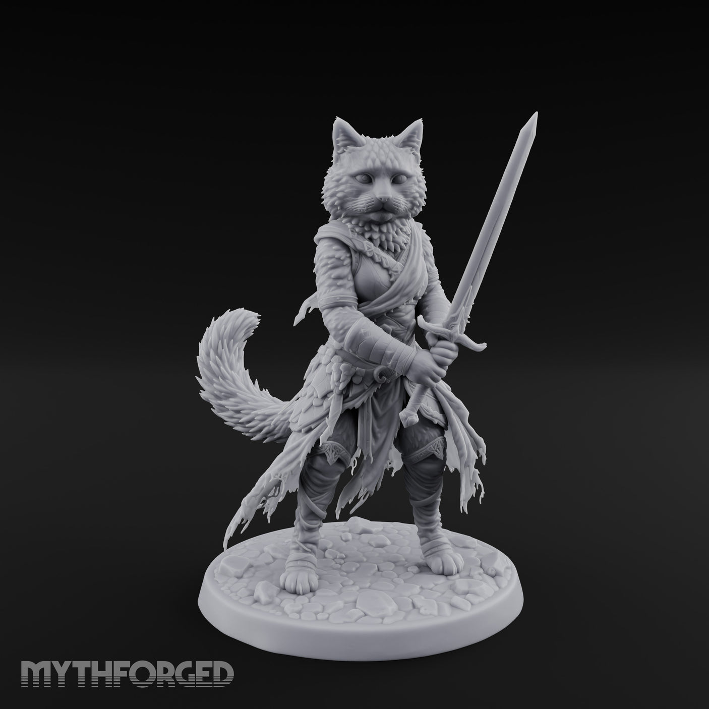 Sword Raising Tabaxi Fighter Miniature for Dungeons and Dragons, Pathfinder or other TTRPGs