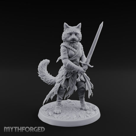 Sword Raising Tabaxi Fighter Miniature for Dungeons and Dragons, Pathfinder or other TTRPGs
