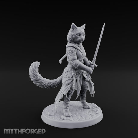 Sword Raising Tabaxi Fighter Miniature for Dungeons and Dragons, Pathfinder or other TTRPGs