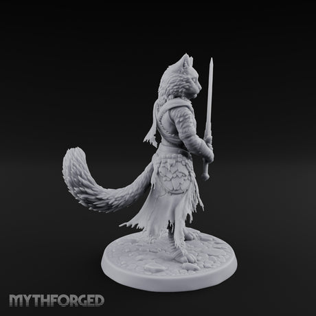 Sword Raising Tabaxi Fighter Miniature for Dungeons and Dragons, Pathfinder or other TTRPGs