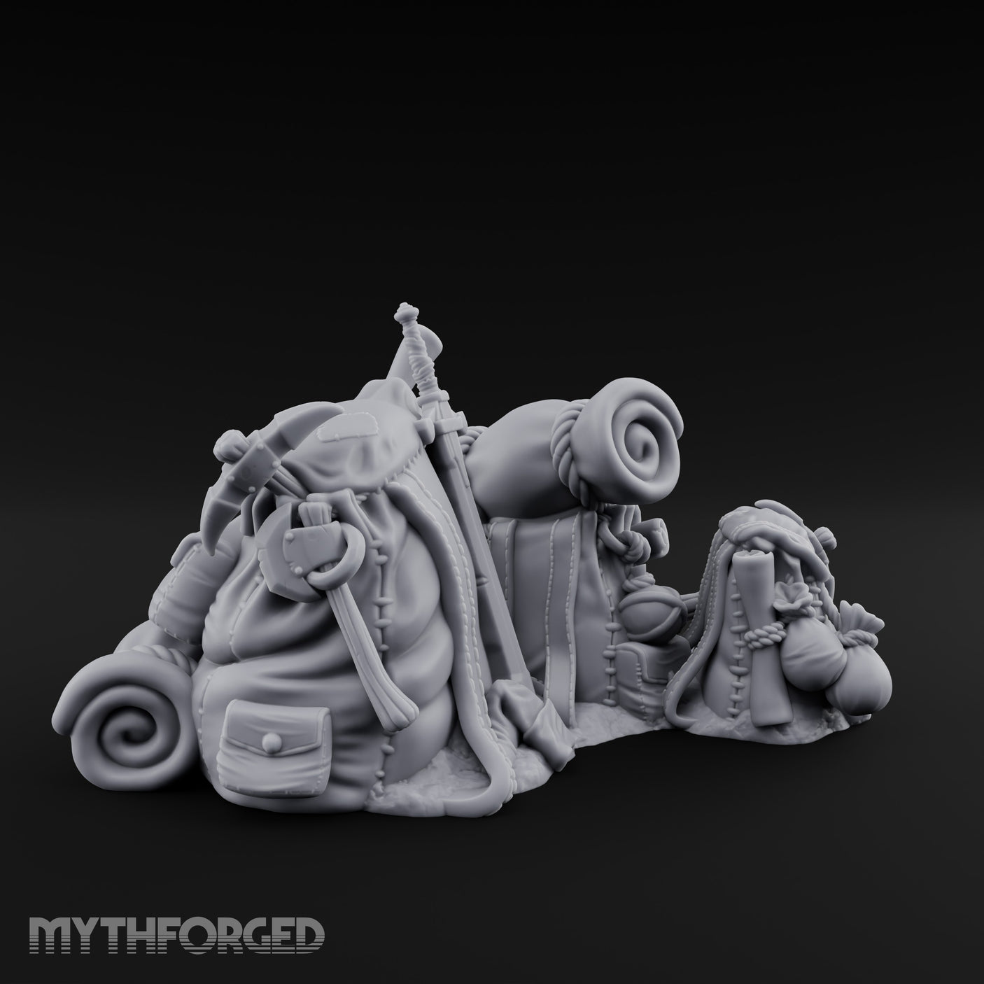 Sword-Stuffed Bedroll-Strapped Adventurer Pack Scene Miniature for Dungeons and Dragons, Pathfinder or other TTRPGs