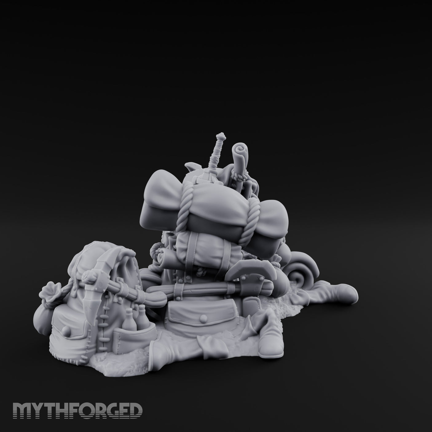 Sword-Stuffed Bedroll-Strapped Adventurer Pack Scene Miniature for Dungeons and Dragons, Pathfinder or other TTRPGs