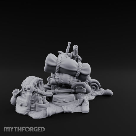 Sword-Stuffed Bedroll-Strapped Adventurer Pack Scene Miniature for Dungeons and Dragons, Pathfinder or other TTRPGs