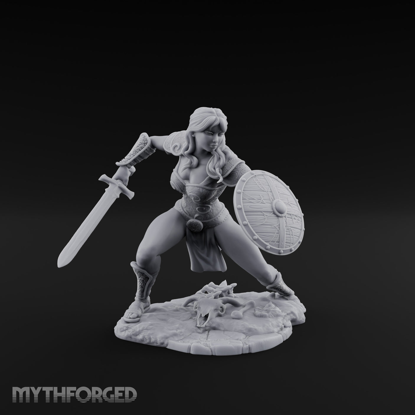 Sword Sweeping Shield Braced Human Barbarian Miniature for Dungeons and Dragons, Pathfinder or other TTRPGs