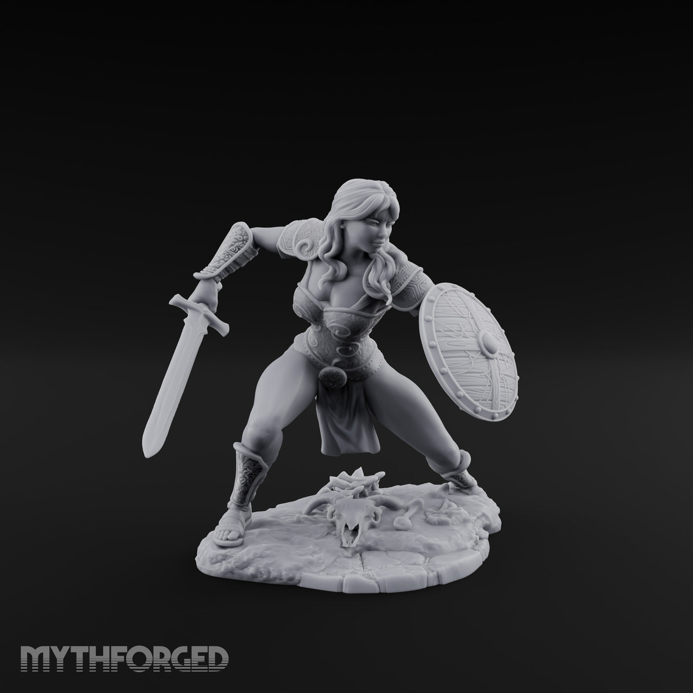 Sword Sweeping Shield Braced Human Barbarian Miniature for Dungeons and Dragons, Pathfinder or other TTRPGs