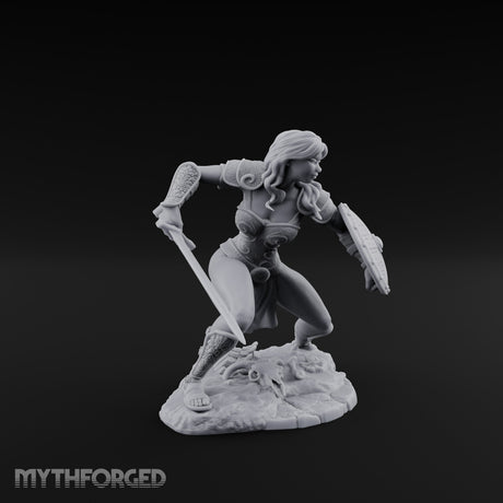 Sword Sweeping Shield Braced Human Barbarian Miniature for Dungeons and Dragons, Pathfinder or other TTRPGs