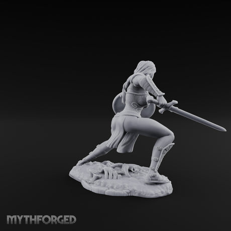Sword Sweeping Shield Braced Human Barbarian Miniature for Dungeons and Dragons, Pathfinder or other TTRPGs