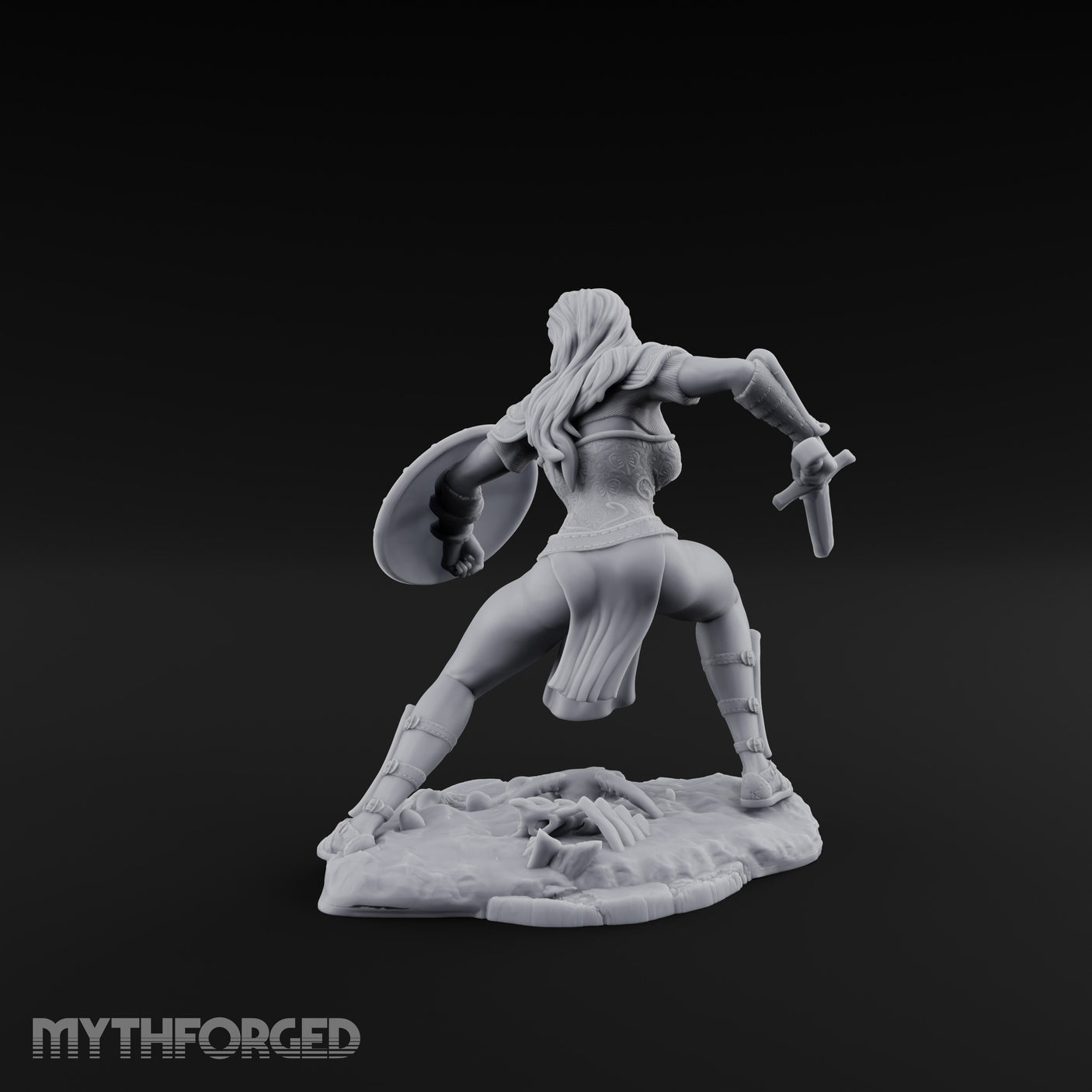 Sword Sweeping Shield Braced Human Barbarian Miniature for Dungeons and Dragons, Pathfinder or other TTRPGs