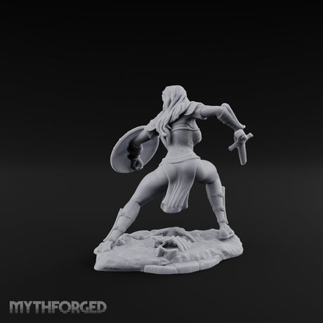 Sword Sweeping Shield Braced Human Barbarian Miniature for Dungeons and Dragons, Pathfinder or other TTRPGs