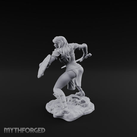 Sword Sweeping Shield Braced Human Barbarian Miniature for Dungeons and Dragons, Pathfinder or other TTRPGs