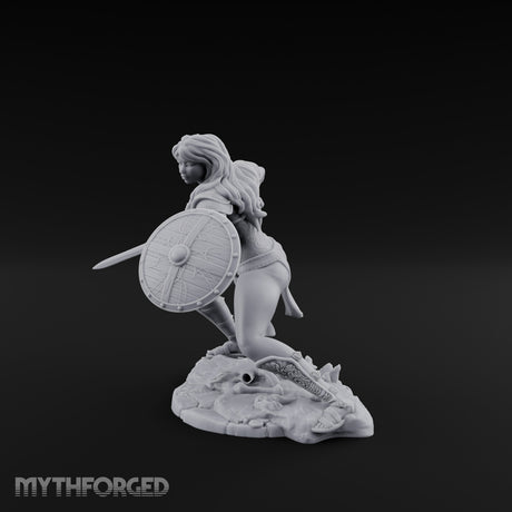 Sword Sweeping Shield Braced Human Barbarian Miniature for Dungeons and Dragons, Pathfinder or other TTRPGs