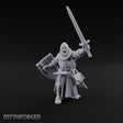 Sword Thrust Shield Braced Human Warrior Miniature for Dungeons and Dragons, Pathfinder or other TTRPGs