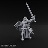 Sword Thrust Shield Braced Human Warrior Miniature for Dungeons and Dragons, Pathfinder or other TTRPGs