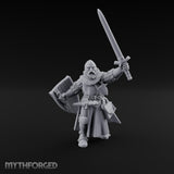 Sword Thrust Shield Braced Human Warrior Miniature for Dungeons and Dragons, Pathfinder or other TTRPGs