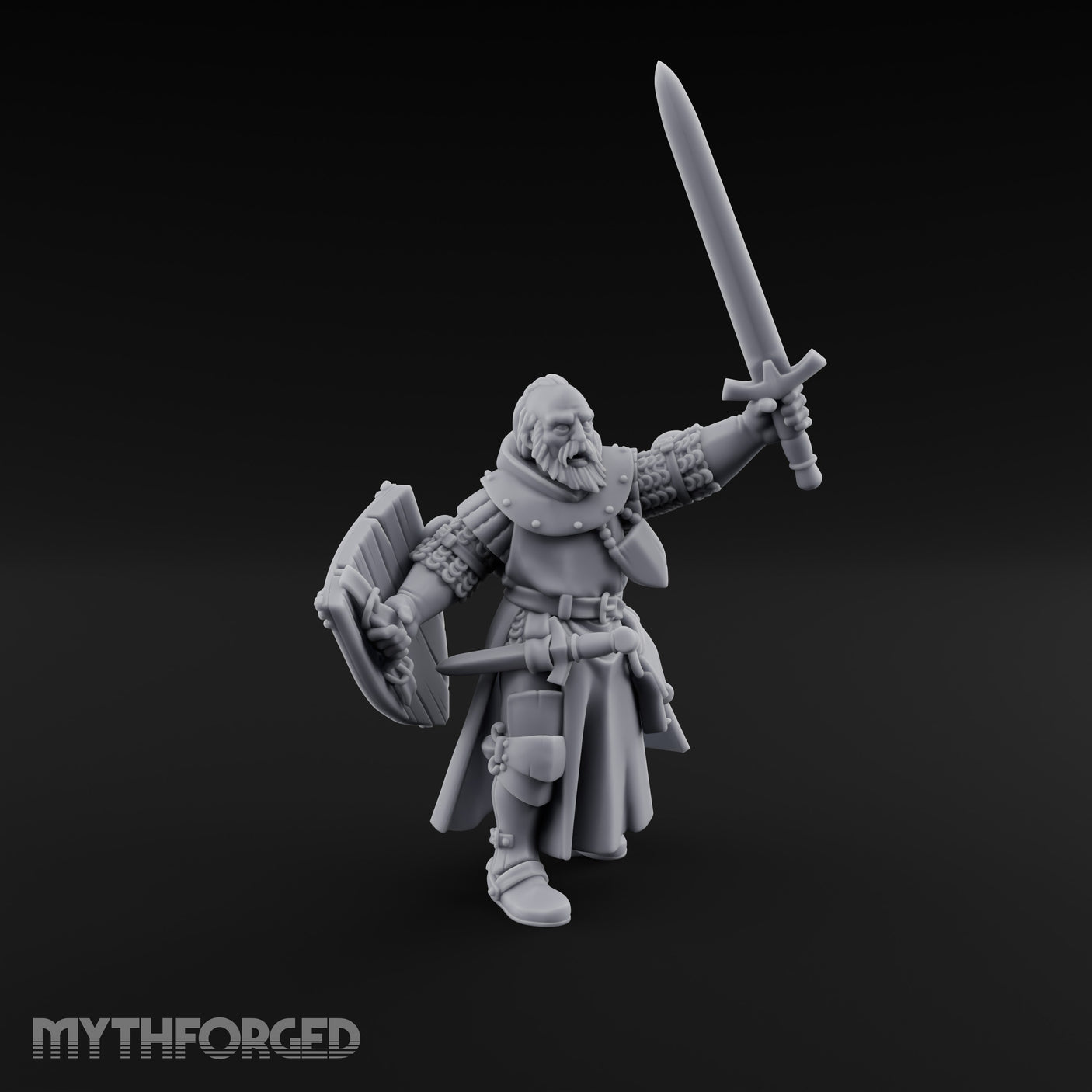 Sword Thrust Shield Braced Human Warrior Miniature for Dungeons and Dragons, Pathfinder or other TTRPGs