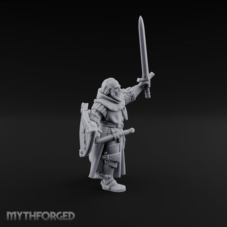 Sword Thrust Shield Braced Human Warrior Miniature for Dungeons and Dragons, Pathfinder or other TTRPGs