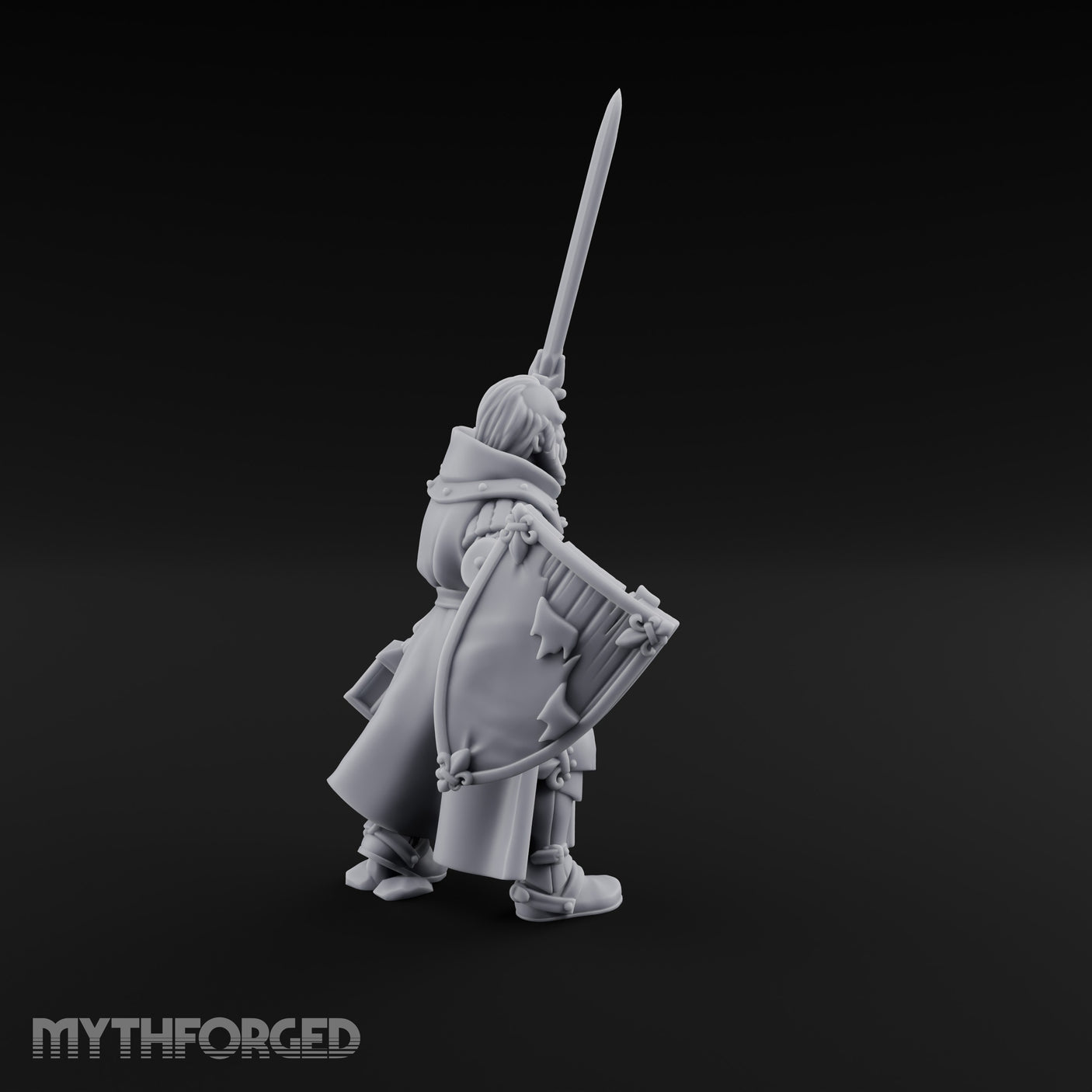 Sword Thrust Shield Braced Human Warrior Miniature for Dungeons and Dragons, Pathfinder or other TTRPGs