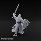 Sword Thrust Shield Braced Human Warrior Miniature for Dungeons and Dragons, Pathfinder or other TTRPGs