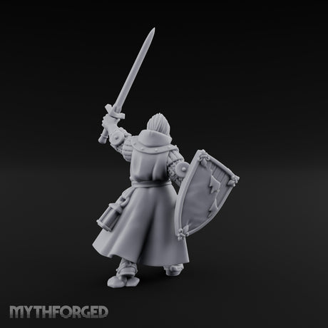 Sword Thrust Shield Braced Human Warrior Miniature for Dungeons and Dragons, Pathfinder or other TTRPGs