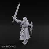 Sword Thrust Shield Braced Human Warrior Miniature for Dungeons and Dragons, Pathfinder or other TTRPGs