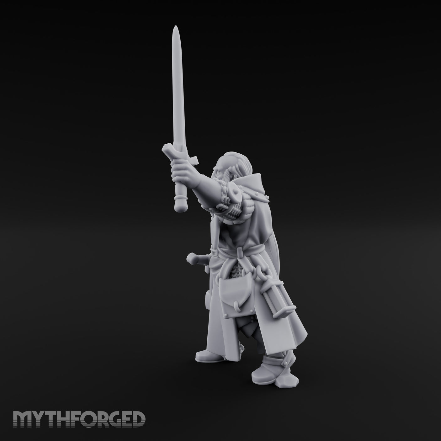 Sword Thrust Shield Braced Human Warrior Miniature for Dungeons and Dragons, Pathfinder or other TTRPGs