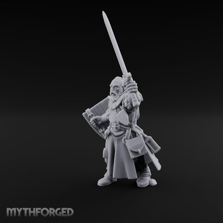 Sword Thrust Shield Braced Human Warrior Miniature for Dungeons and Dragons, Pathfinder or other TTRPGs