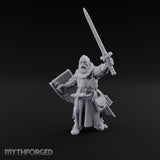 Sword Thrust Shield Braced Human Warrior Miniature for Dungeons and Dragons, Pathfinder or other TTRPGs