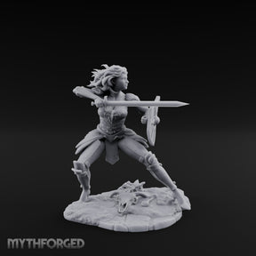 Sword Thrusting Shield Ready Human Warrior Miniature for Dungeons and Dragons, Pathfinder or other TTRPGs