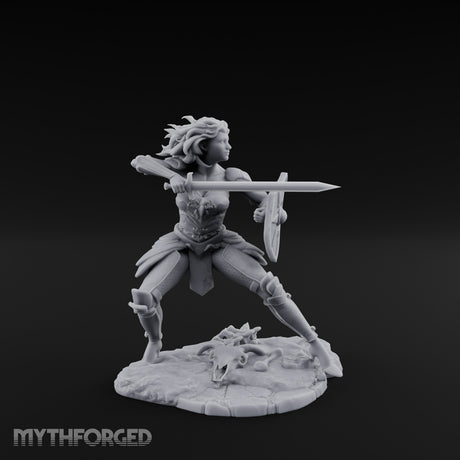 Sword Thrusting Shield Ready Human Warrior Miniature for Dungeons and Dragons, Pathfinder or other TTRPGs