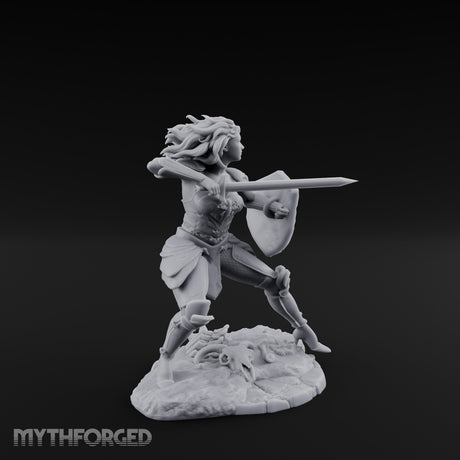 Sword Thrusting Shield Ready Human Warrior Miniature for Dungeons and Dragons, Pathfinder or other TTRPGs