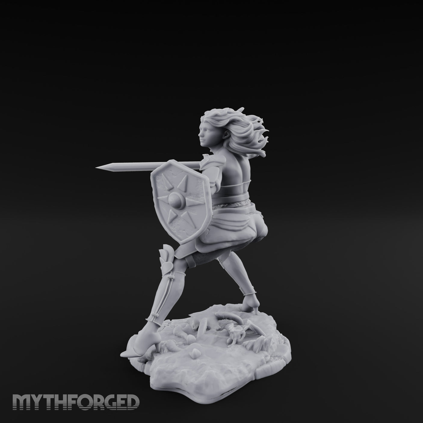 Sword Thrusting Shield Ready Human Warrior Miniature for Dungeons and Dragons, Pathfinder or other TTRPGs