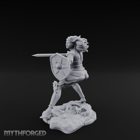 Sword Thrusting Shield Ready Human Warrior Miniature for Dungeons and Dragons, Pathfinder or other TTRPGs