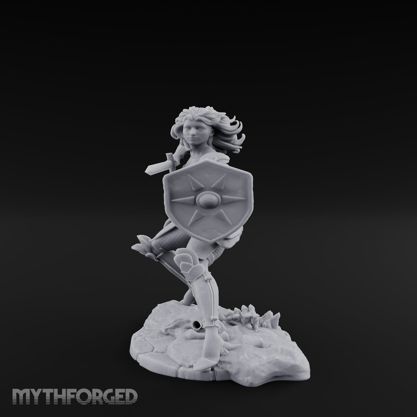 Sword Thrusting Shield Ready Human Warrior Miniature for Dungeons and Dragons, Pathfinder or other TTRPGs