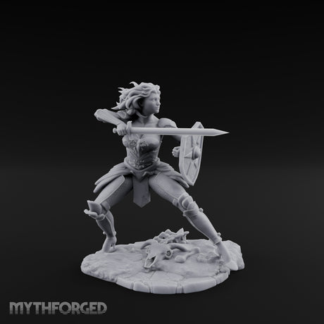 Sword Thrusting Shield Ready Human Warrior Miniature for Dungeons and Dragons, Pathfinder or other TTRPGs