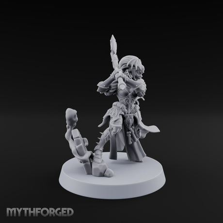 Fangs Out, Hair Flying Vampire Female Lord with Bat-Winged Axe