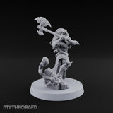 Fangs Out, Hair Flying Vampire Female Lord with Bat-Winged Axe