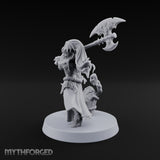 Fangs Out, Hair Flying Vampire Female Lord with Bat-Winged Axe