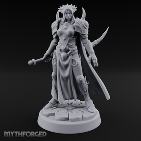 Horned Helm Human Moon Priestess Miniature for Dungeons and Dragons, Pathfinder or other TTRPGs