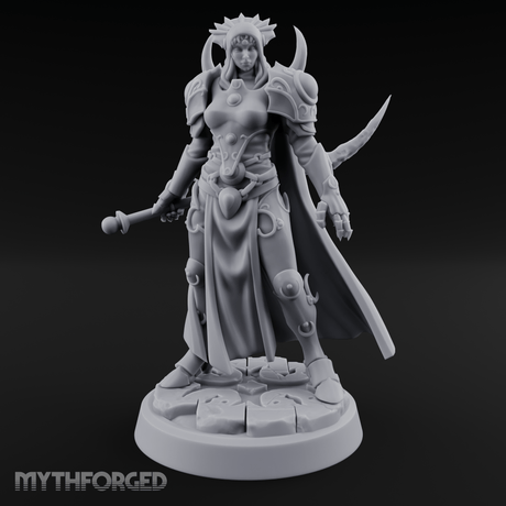 Horned Helm Human Moon Priestess Miniature for Dungeons and Dragons, Pathfinder or other TTRPGs
