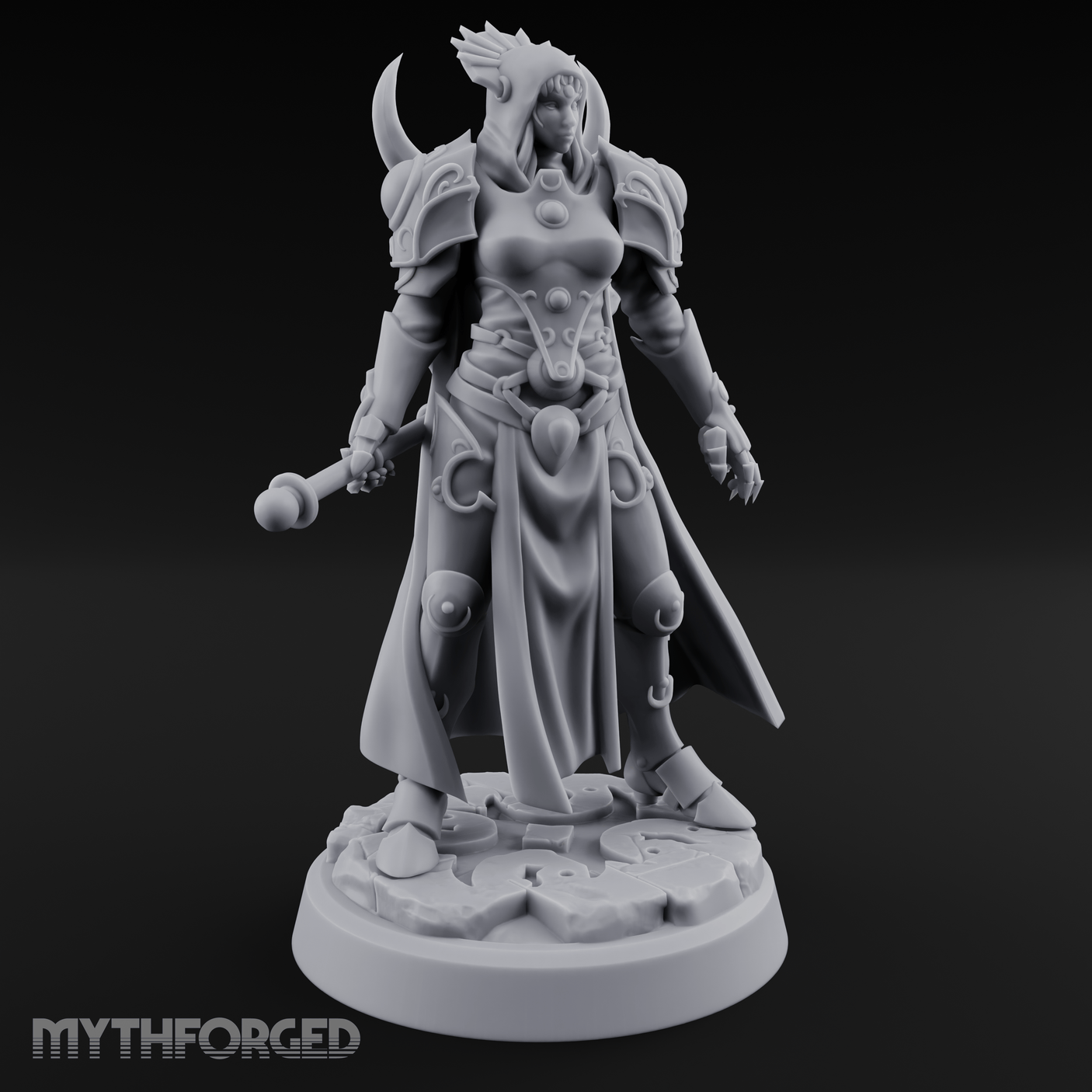 Horned Helm Human Moon Priestess Miniature for Dungeons and Dragons, Pathfinder or other TTRPGs
