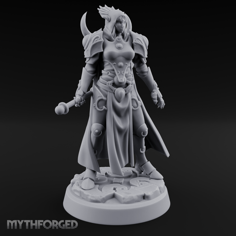 Horned Helm Human Moon Priestess Miniature for Dungeons and Dragons, Pathfinder or other TTRPGs