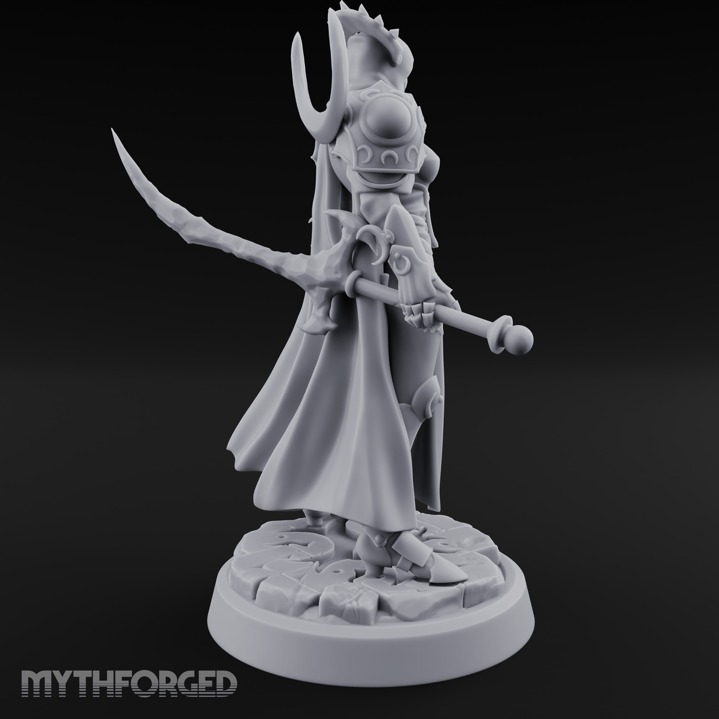 Horned Helm Human Moon Priestess Miniature for Dungeons and Dragons, Pathfinder or other TTRPGs
