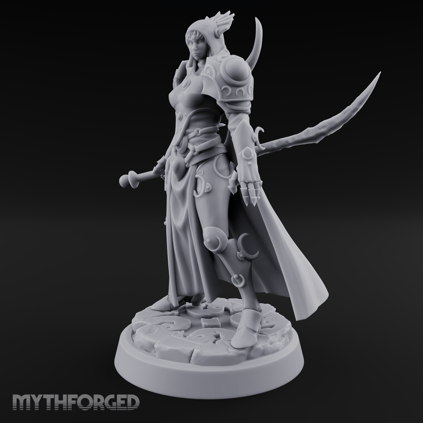 Horned Helm Human Moon Priestess Miniature for Dungeons and Dragons, Pathfinder or other TTRPGs